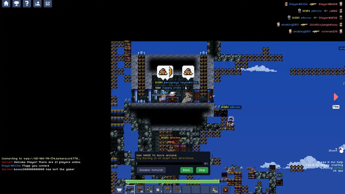 Lurkers.io gameplay: a small block fort on a dark pixel map